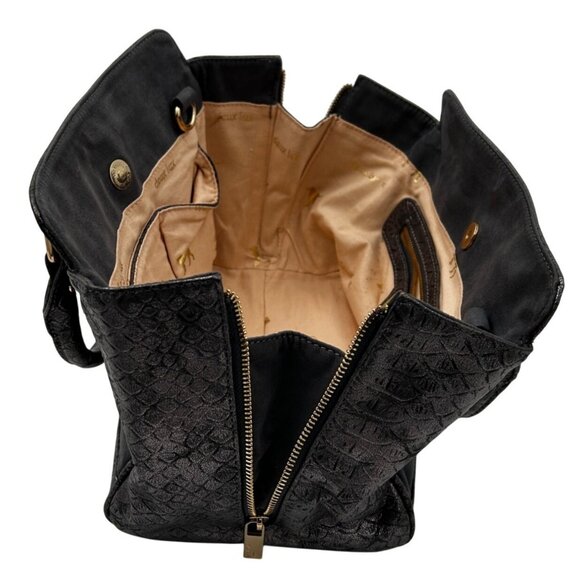 Deux Lux Satchel Tote Women Gray Faux Leather Croc Embossed Metallic Chain Strap - Picture 9 of 12